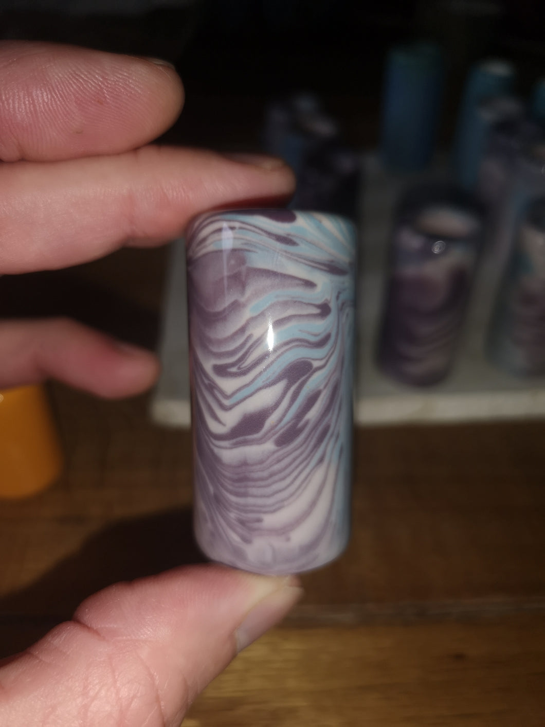 17mm internal diameter, Purple white and cyan swirl porcelain ceramic Guitar Slide